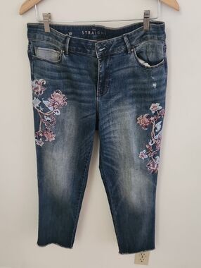 White House Black Market The Straight Embroidered Floral Jeans Size 10